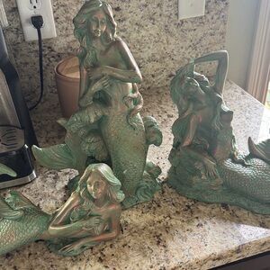 Mermaid Figurine Set - Bronze and Green